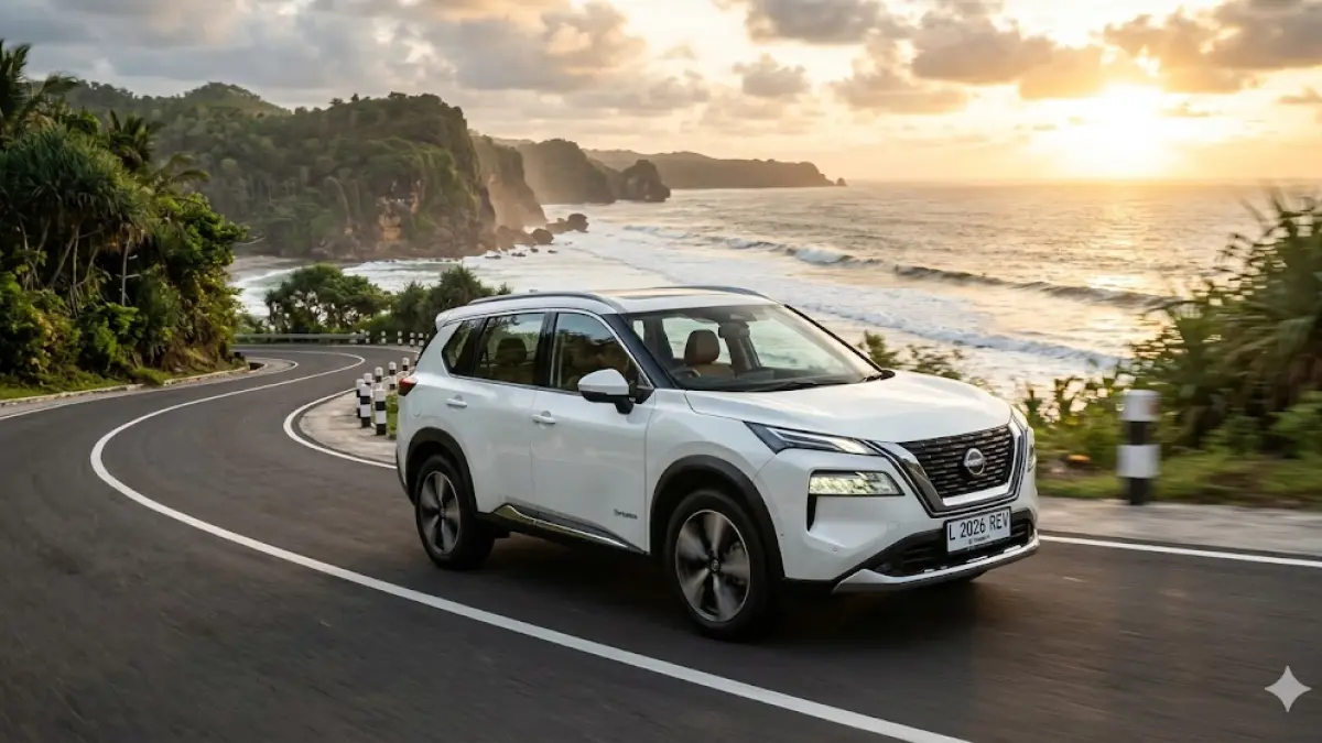 Review lengkap Nissan X-Trail 2026 Indonesia: SUV 7-seater AWD revolusioner dengan teknologi e-Power, irit BBM 15,8 km/liter. Tenaga ganas, fitur mewah, cek harganya! (gemini ai)