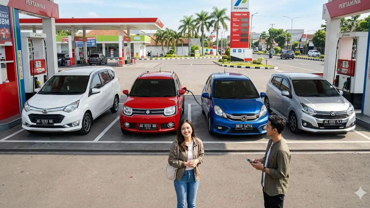 Cari mobil murah paling irit BBM? Simak daftar mobil terbaik 2026 mulai Sigra, Brio hingga Ayla yang hemat bensin hingga 22 km/liter di sini! (Gemini AI)