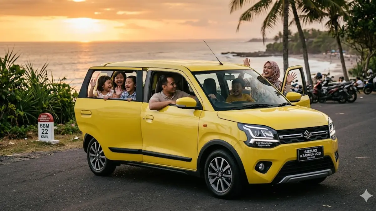 Cari mobil praktis? Simak review Suzuki Karimun 2026 Indonesia. Desain LED agresif, kabin lega untuk 5 orang, & konsumsi BBM tembus 22 km/l. (gemini ai)