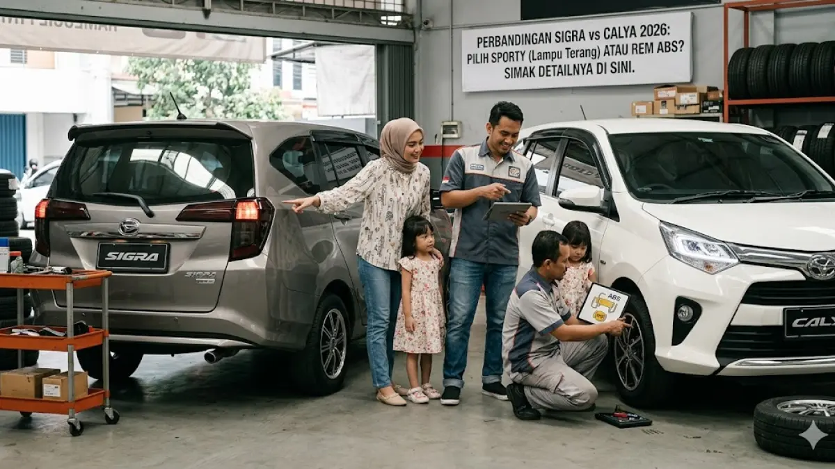 Cek perbandingan Sigra vs Calya 2026. Pilih Sigra yang sporty dengan lampu terang atau Calya dengan fitur rem ABS? Simak detail aksesorinya di sini. (gemini ai)