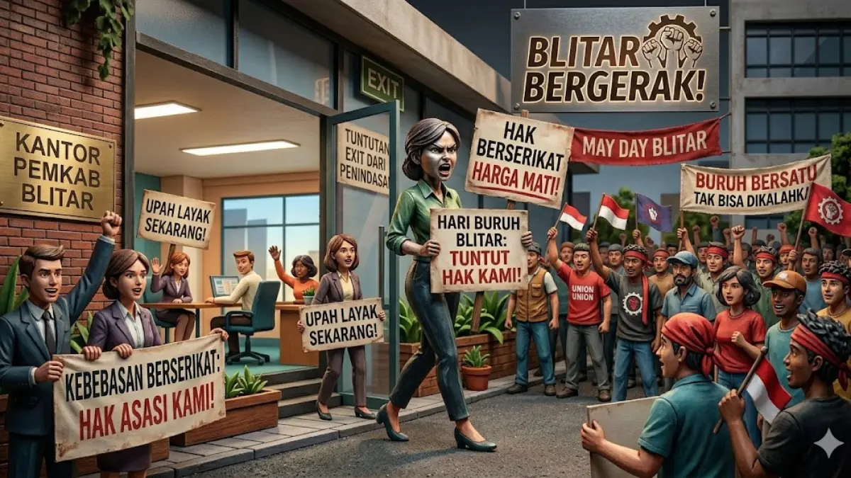 ilustrasi demo buruh. (GEMINI AI)