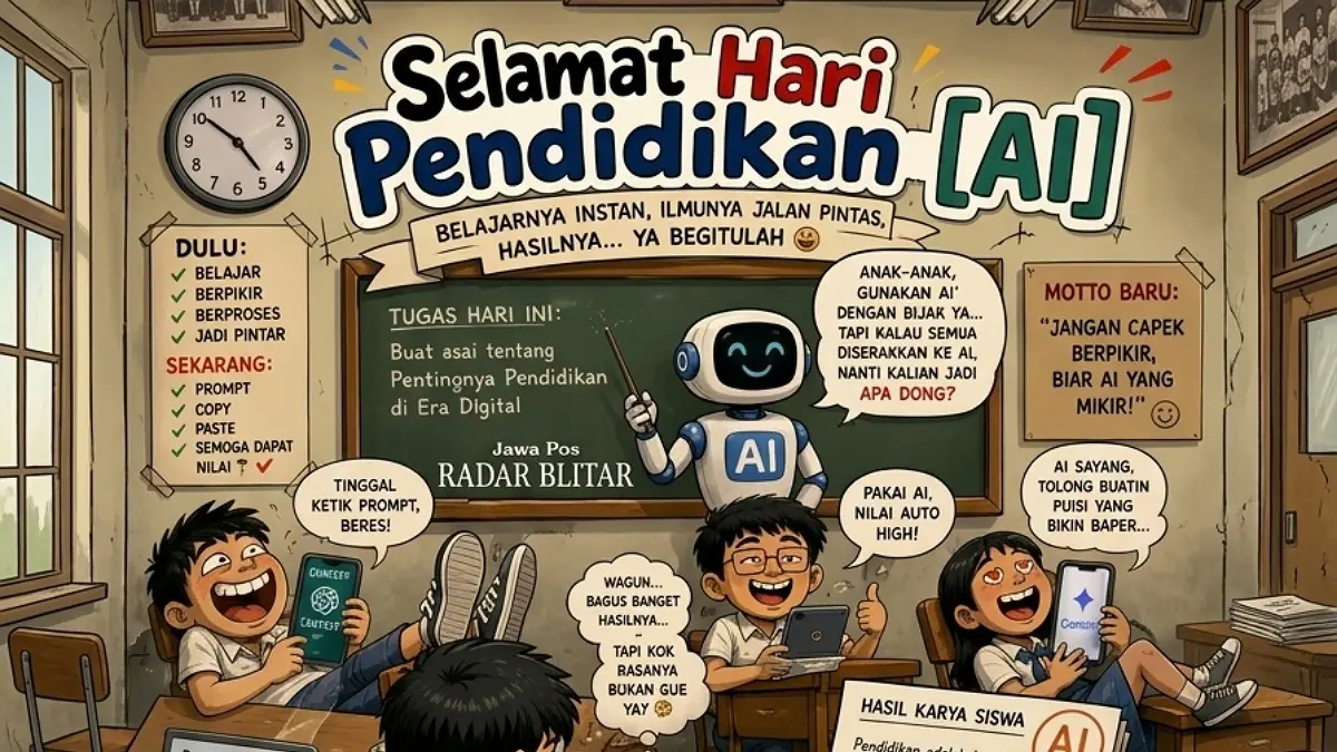 Hardiknas 2026 jadi alarm: AI membuat belajar serba instan. Pendidikan terancam dangkal jika teknologi tak dibarengi nalar kritis.(Gemini Ai)