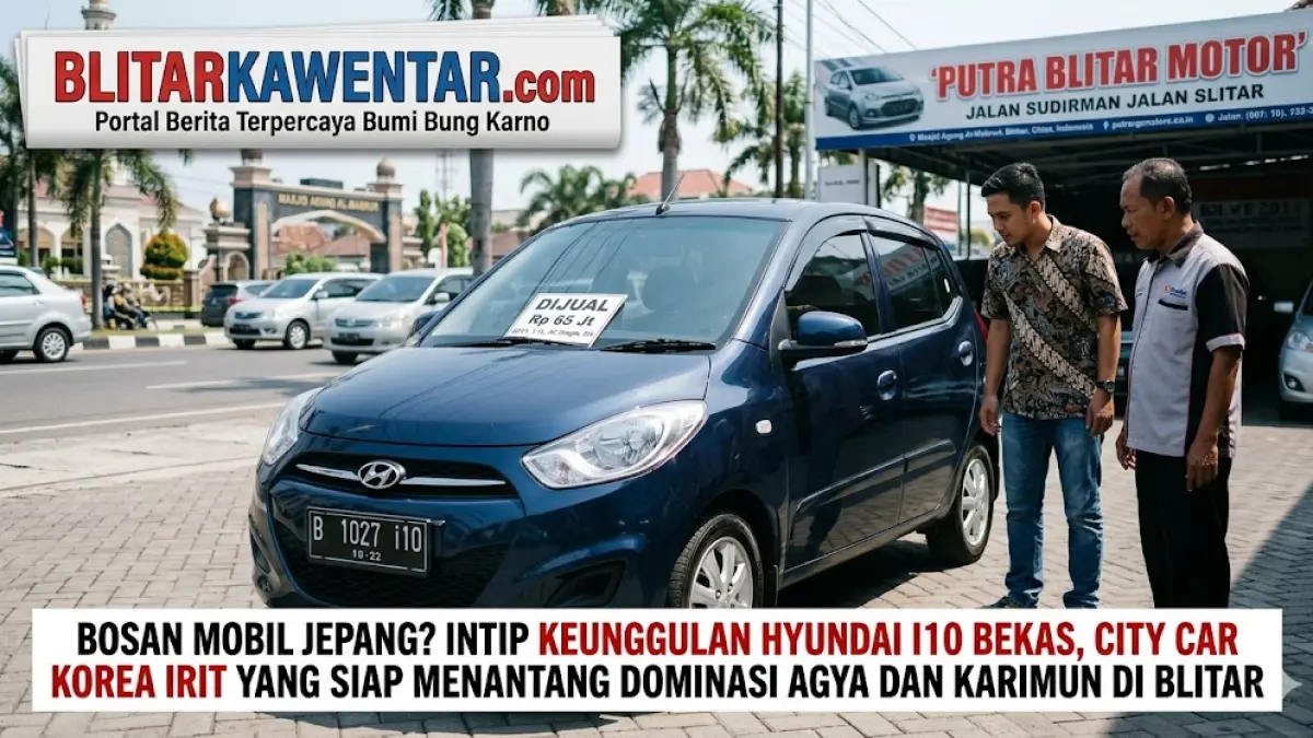 Cari city car praktis di Blitar? Cek Hyundai i10 bekas! Mobil Korea irit, kabin senyap, dan stabil di kecepatan tinggi. Alternatif selain Agya! (Gemini AI)