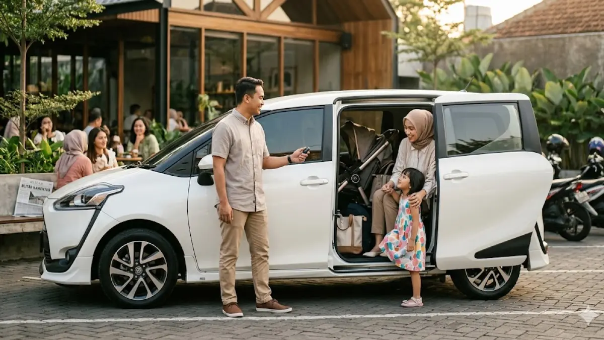 Cari MPV keluarga budget Rp100 jutaan? Intip Toyota Sienta bekas tipe Q 2017 dengan fitur dual electric sliding door dan bagasi super luas. (gemini ai)