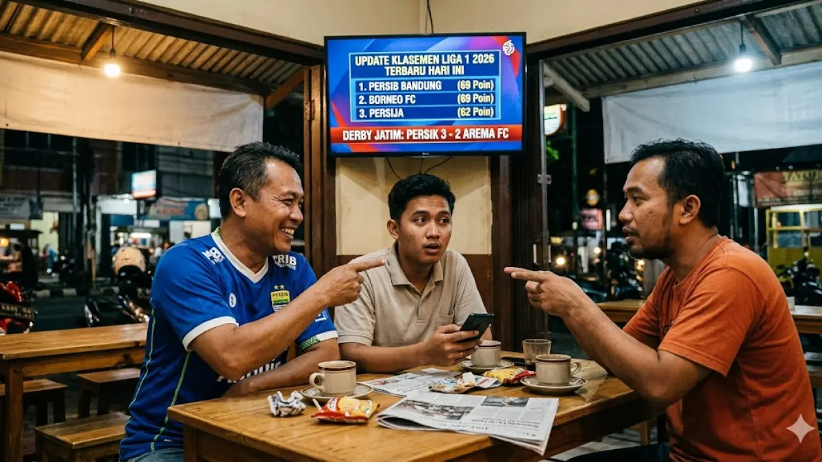 Cek update klasemen Liga 1 2026 terbaru hari ini! Persib Bandung pimpin puncak, Persik Kediri sukses bungkam Arema FC di Derby Jatim. Simak hasil lengkapnya! (gemini ai)