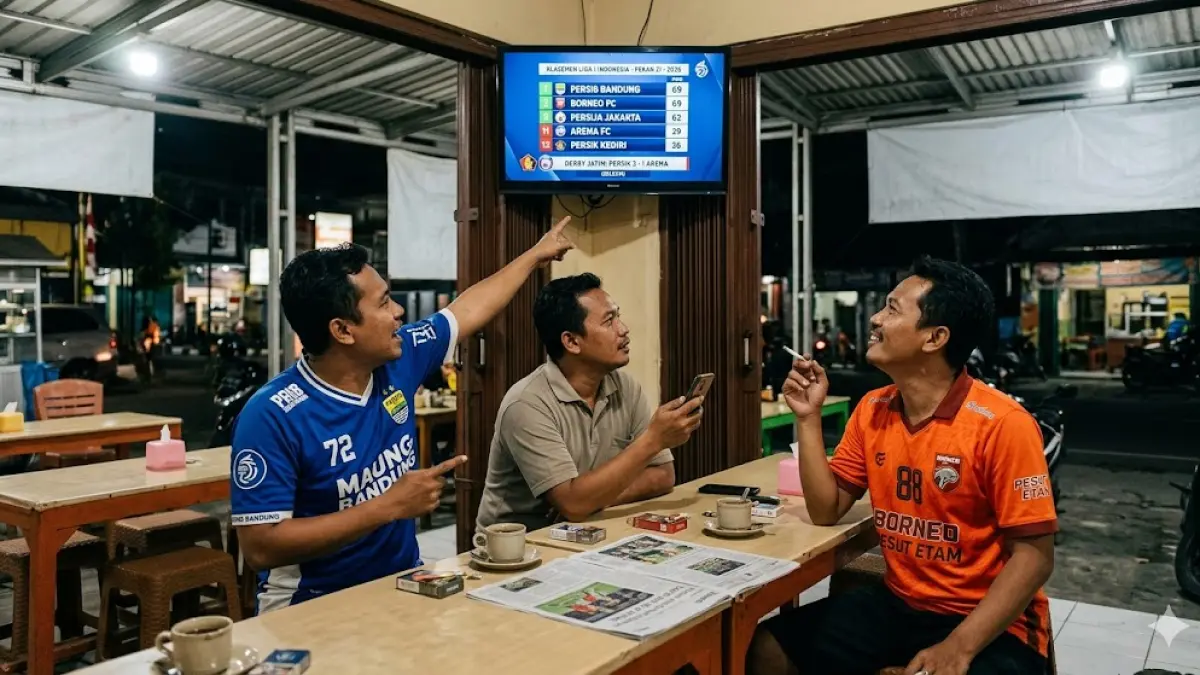 Cek update klasemen Liga 1 2026 terbaru hari ini! Persib dan Borneo FC bersaing ketat di puncak, Persik Kediri sukses menangi Derby Jatim lawan Arema FC. (gemini ai)