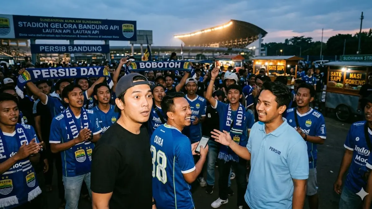 Laga Persib vs Arema berakhir imbang. Simak keseruan Winson Reynaldi perdana nonton Persib Bandung di GBLA hingga berburu kuliner Sudirman Street. (Gemini AI)
