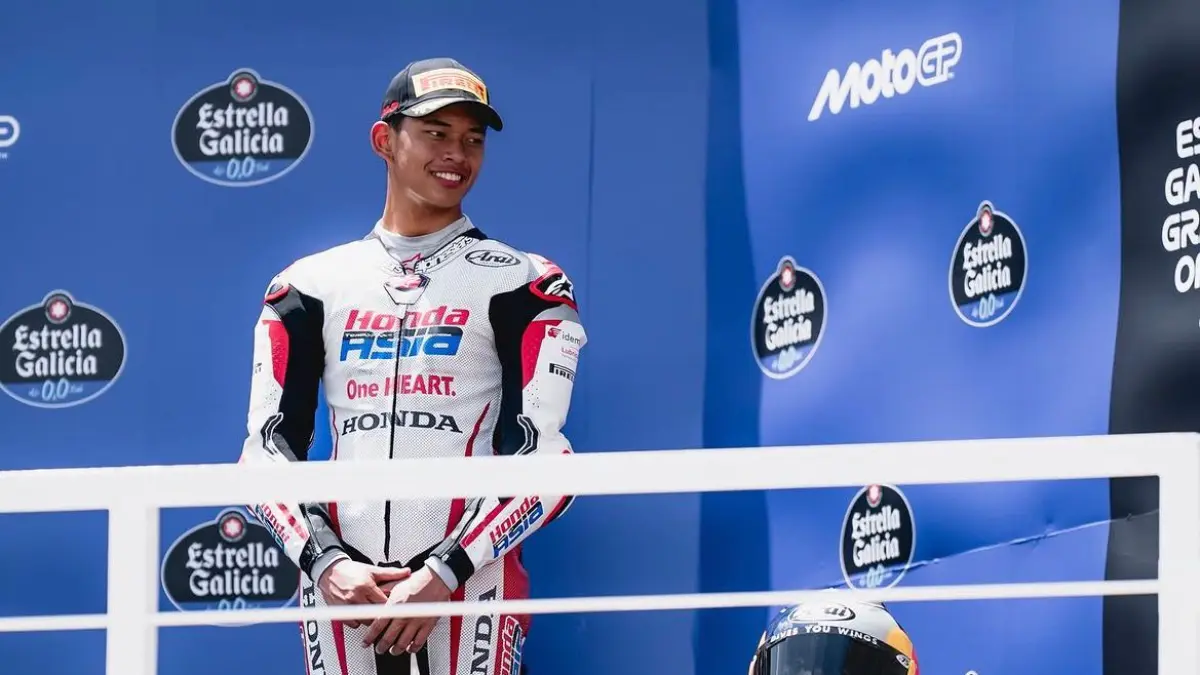 Veda Ega Pratama Moto3 Spanyol 2026 bikin heboh di Jerez dengan rekor 222,2 km/jam, crash, dan comeback dari grid ke-17.