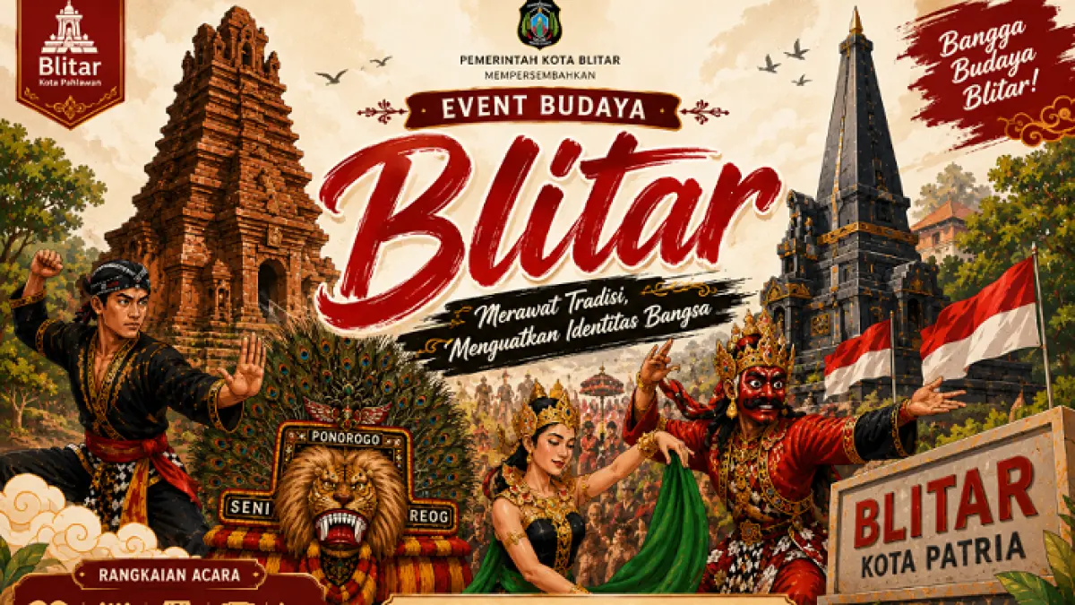 Sedekah Bumi Desa Balirejo Blitar berlangsung meriah, warga berebut gunungan hasil bumi demi berkah dan panen melimpah.(Gemini AI)