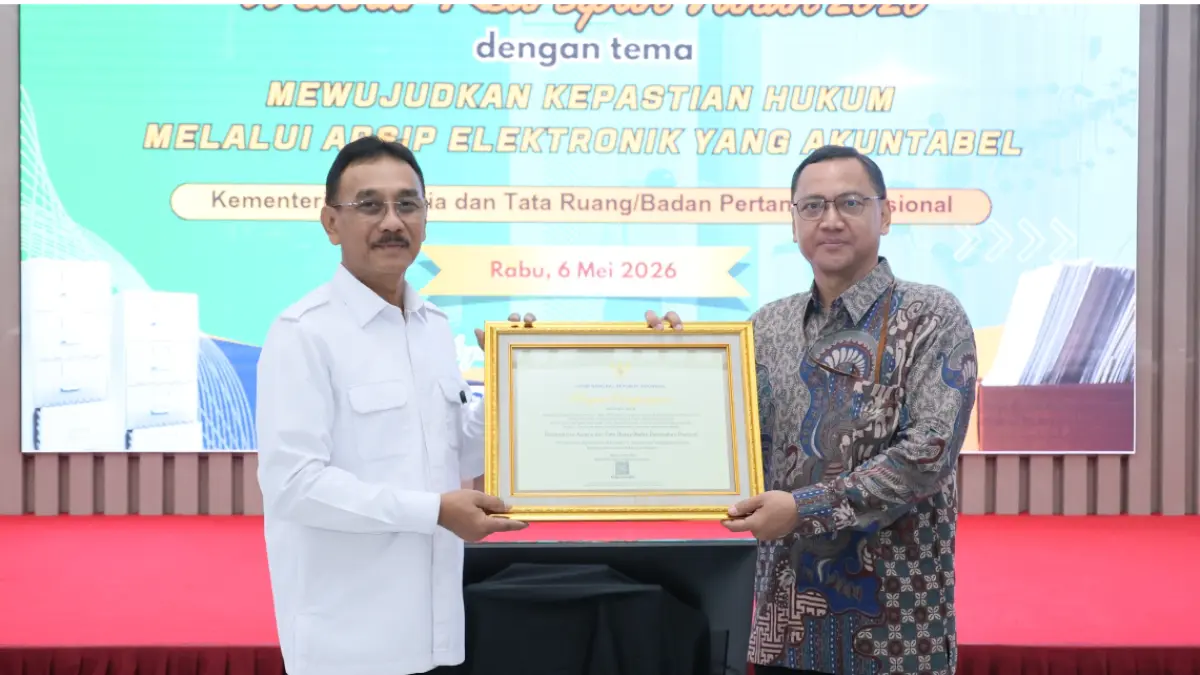 Kementerian ATR/BPN raih penghargaan ANRI atas keberhasilan dalam penyelamatan dan pelestarian arsip negara secara konsisten.