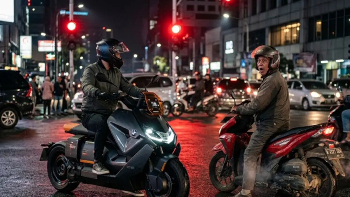 Indomobil e-Motor Sprinto hadir dengan desain sporty mirip Honda, jarak tempuh 110 Km dan layar touchscreen. (Ilustrasi Gemini AI)
