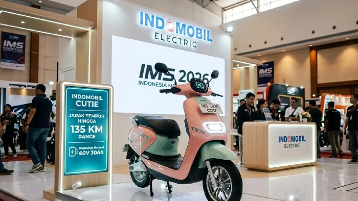 Motor listrik Indomobil Cutie hadir di IMS 2026, harga Rp15 juta sudah dapat baterai dan jarak tempuh 135 km. (Ilustrasi Gemini AI)