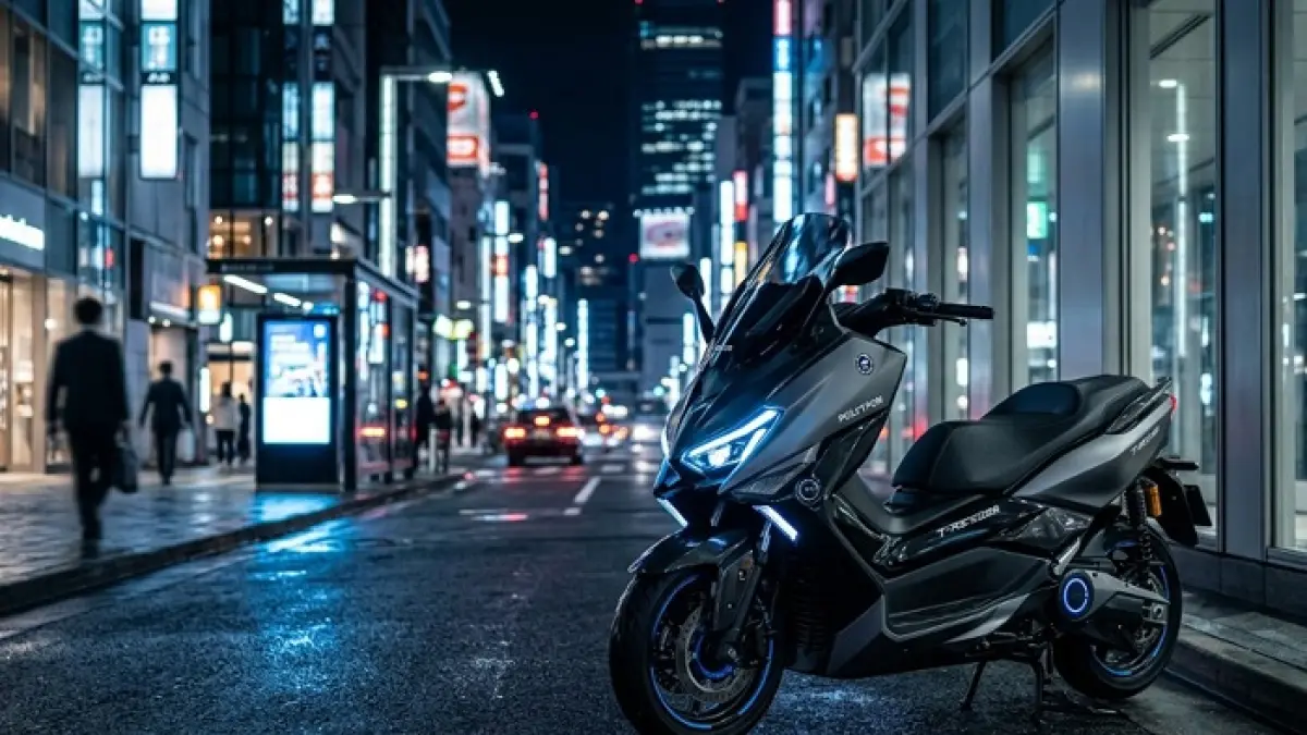 Polytron Fox 500 alias T-Rex 2026 hadir sebagai maxi skuter listrik premium penantang NMAX dan PCX. (Ilustrasi Gemini AI)