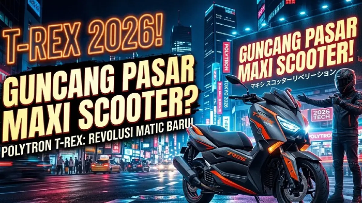 Polytron T Rex 2026 bikin heboh dengan top speed 130 km/jam dan desain maxi premium penantang NMAX-PCX. (Ilustrasi Gemini AI)