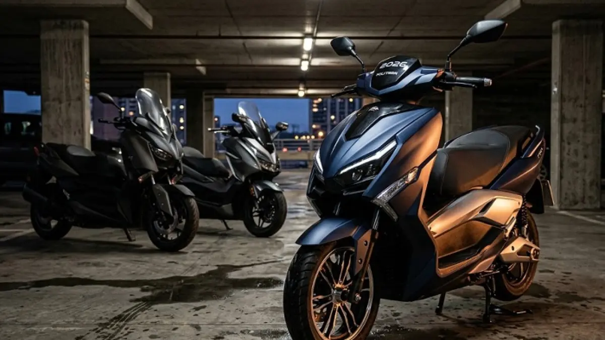 Polytron T-Rex 2026 hadir dengan top speed 130 km/jam dan desain premium penantang NMAX-PCX. (Ilustrasi Gemini AI)