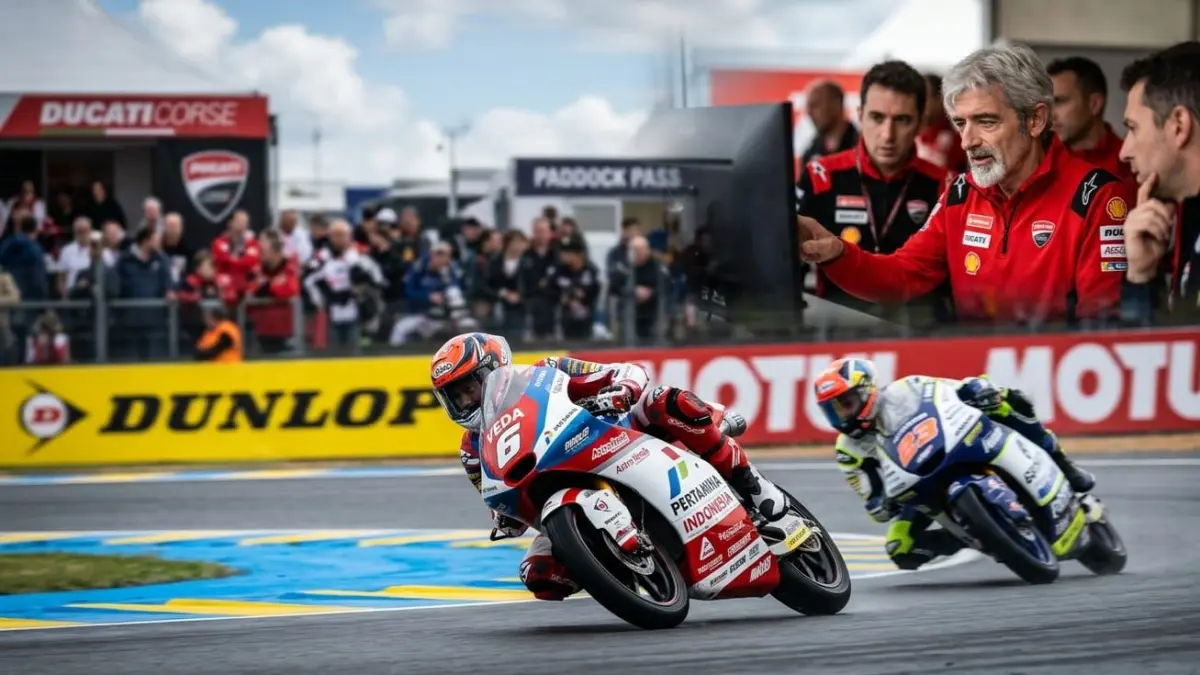 Veda Ega Pratama tampil gemilang di Le Mans dan disebut mulai menarik perhatian Ducati berkat mental balap kelas dunia.
