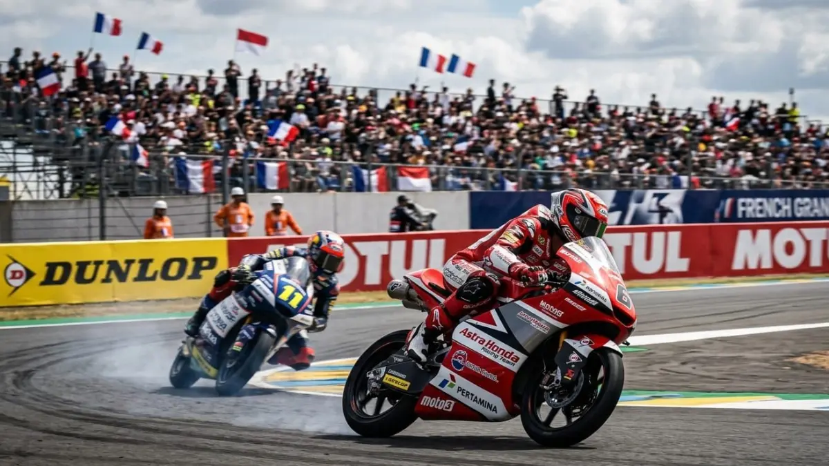Veda Ega Pratama tampil gemilang di Moto3 Prancis 2026 dan kini naik ke posisi lima klasemen sementara.