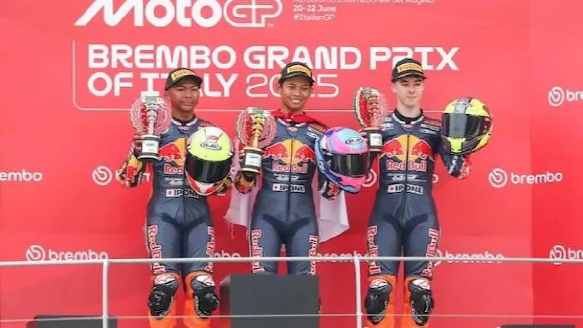Veda Pratama cetak sejarah podium pertama pembalap Indonesia di Moto3 Brazil 2026 dan kini jadi sorotan dunia balap.(pinterest)