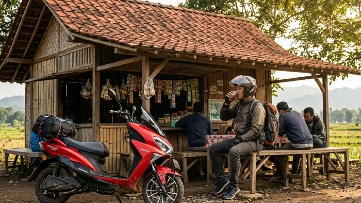 Touring motor listrik menuju PLN Karawang viral setelah rider melewati Pantura, hujan, dan jalan rusak lintas kota. (Pinterest)