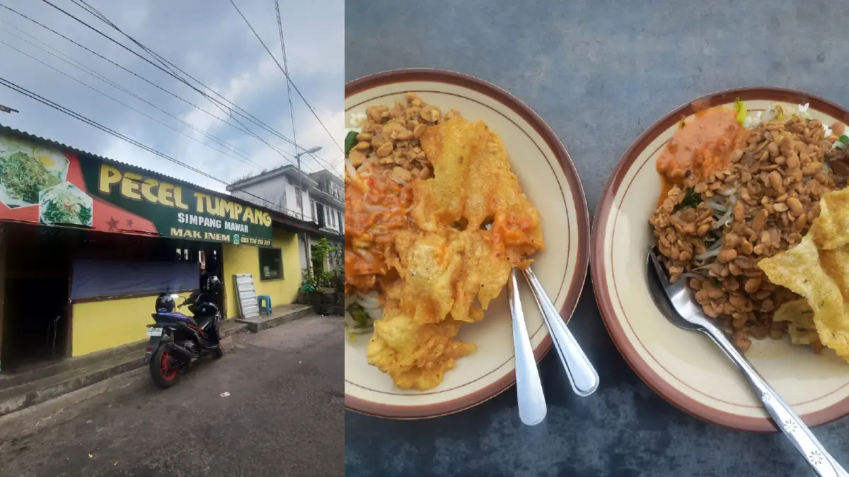 OKSANIA DIFA ILMADA/RADAR BLITAR - LEZAT: Sajian nasi pecel tumpang khas Mak Inem langganan masyarakat sejak 1997.