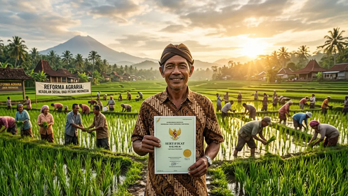 Reforma agraria menjadi fokus pemerintah hingga 2026 untuk pemerataan tanah, kesejahteraan masyarakat, dan ketahanan pangan. (GEMINI AI)