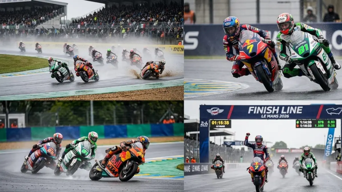 Moto3 Le Mans 2026 berlangsung penuh drama dengan crash rider favorit dan duel sengit di trek basah Prancis.