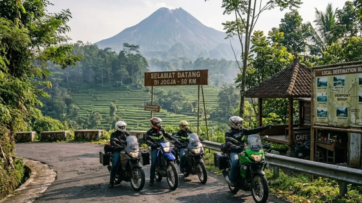 Touring Jakarta Jogja jadi tren 2026 dengan rute alternatif, waktu tempuh 560 km, dan pengalaman road trip komunitas motor.