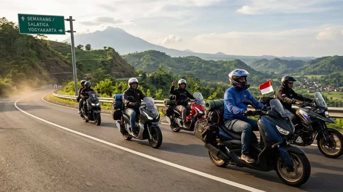 Touring Jakarta Jogja jadi tren road trip motor 560 km dengan biaya hemat, rute populer, dan tantangan perjalanan lintas Jawa.
