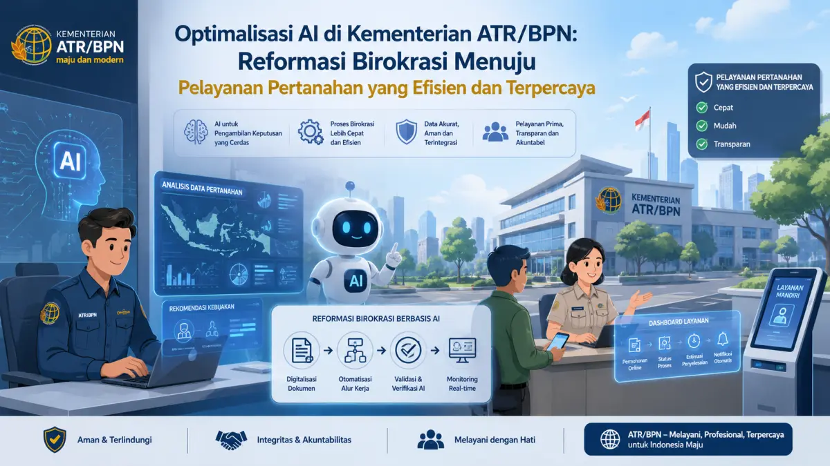 Kementerian ATR/BPN dorong optimalisasi AI untuk tingkatkan efisiensi layanan pertanahan, mitigasi sengketa, dan wujudkan birokrasi yang transparan.