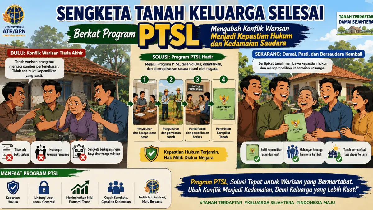Program PTSL terbukti mampu selesaikan sengketa tanah warisan keluarga. Dapatkan kepastian hukum, keadilan, dan kedamaian melalui PTSL sekarang juga!