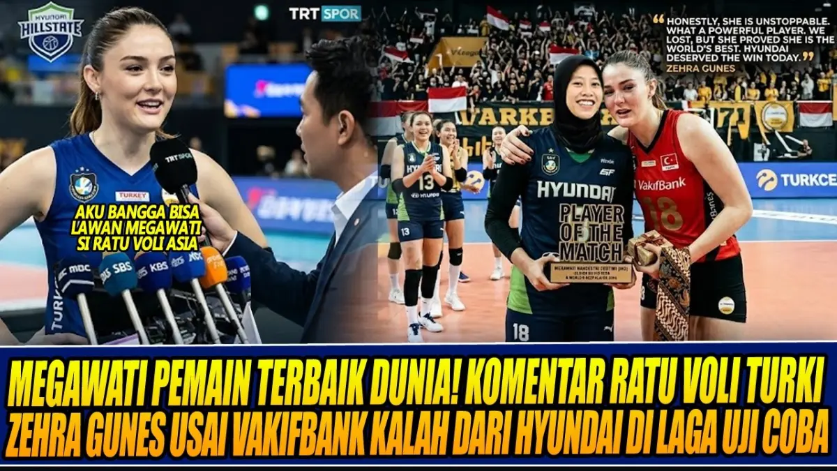 Zehra Gunes akui bahagia duel lawan Megawati Hangestri. Ratu voli Turki memuji kualitas kelas dunia Megatron.  (Youtube. com)