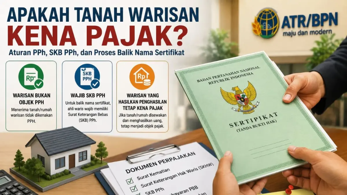 ILUSTRASI SERTIFIKAT TANAH DAN DOKUMEN PERPAJAKAN : Ahli waris wajib melengkapi Surat Keterangan Bebas (SKB) PPh saat mengurus balik nama tanah warisan.