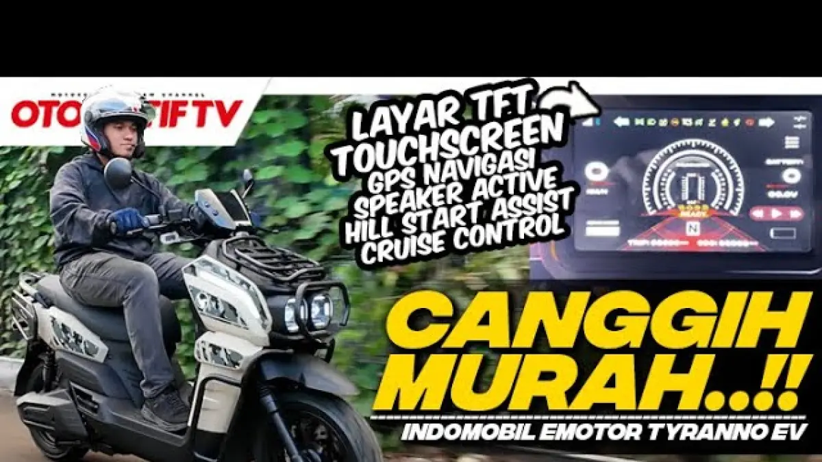 Motor listrik Tyranno  resmi meluncur dengan harga Rp25,9 juta. Dibekali TFT touchscreen, cruise control, dan desain adventure. (Youtube. com)