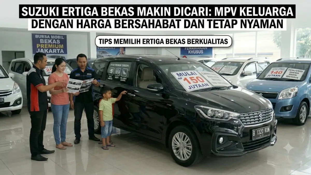 Suzuki Ertiga bekas jadi incaran karena harga terjangkau, kabin luas, irit BBM, dan cocok untuk kebutuhan keluarga.
