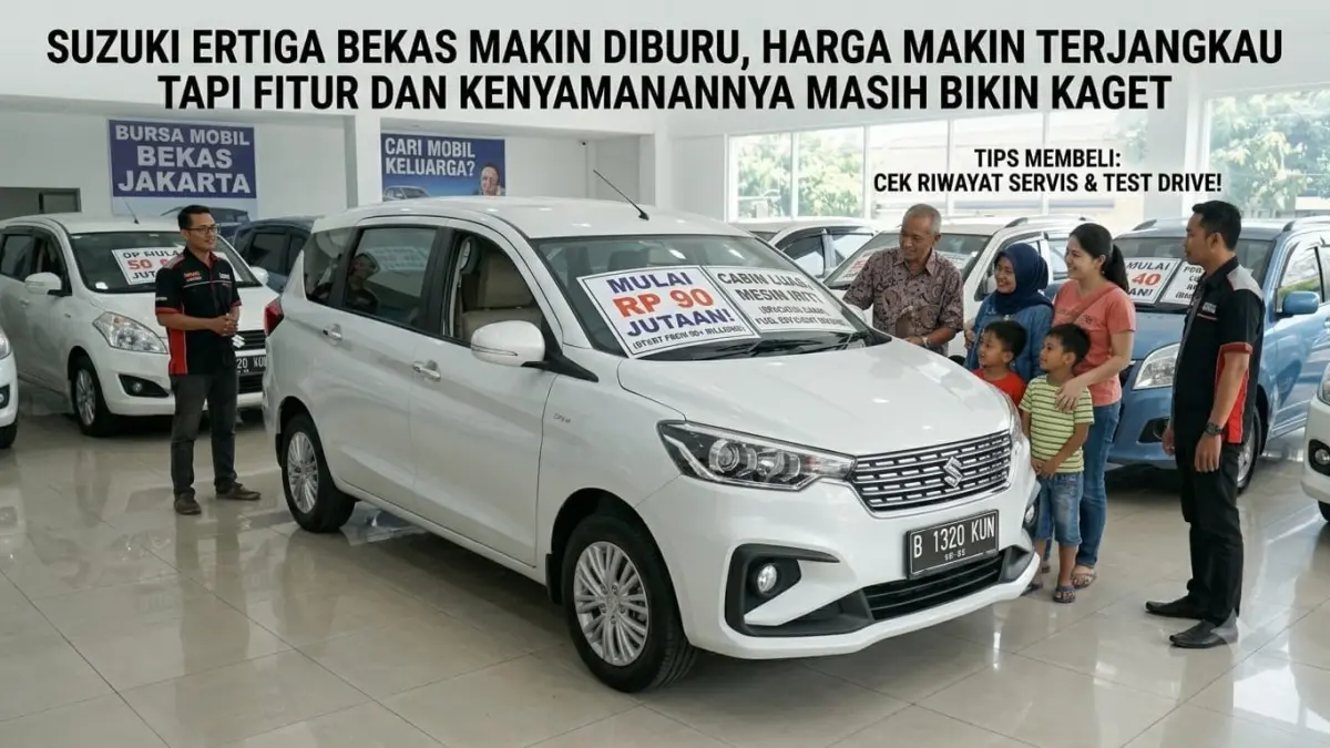 Suzuki Ertiga bekas jadi incaran karena harga terjangkau, kabin luas, mesin irit, dan biaya perawatan yang ekonomis.
