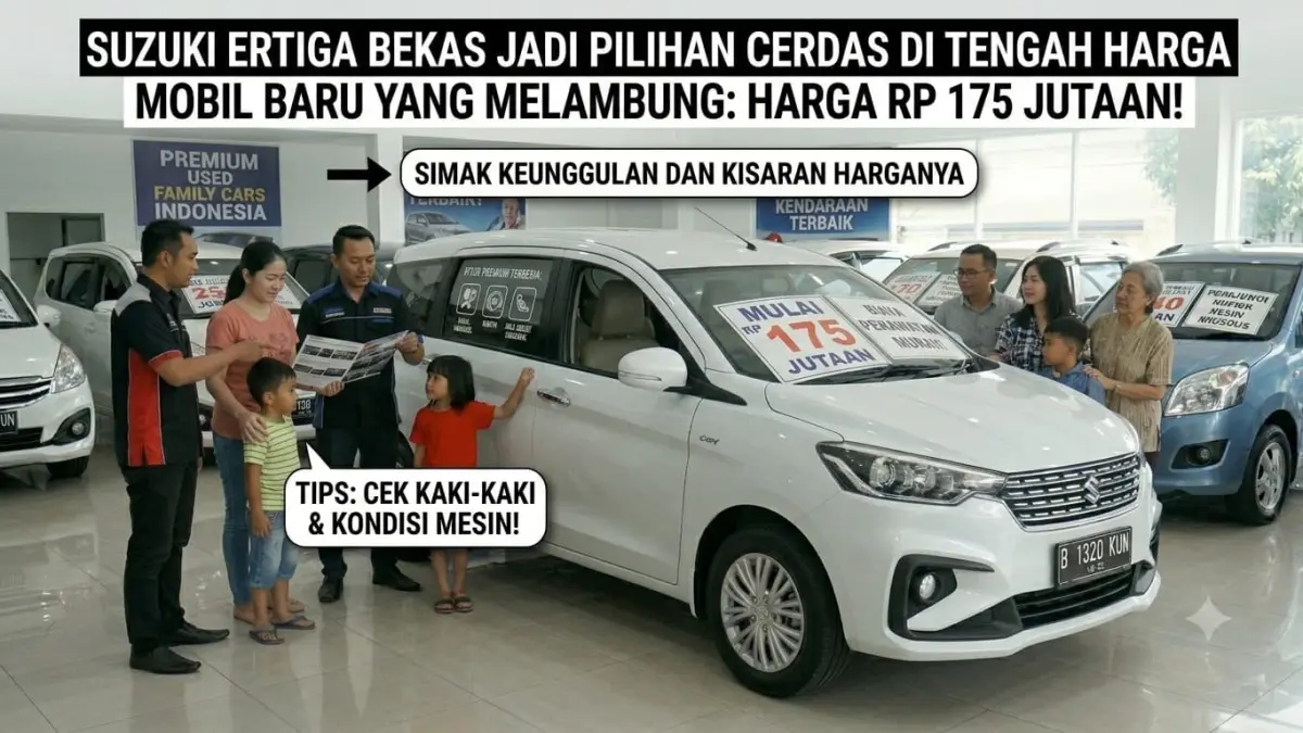 Suzuki Ertiga bekas masih diminati karena harga terjangkau, kabin luas, irit BBM, dan biaya perawatan yang ekonomis.