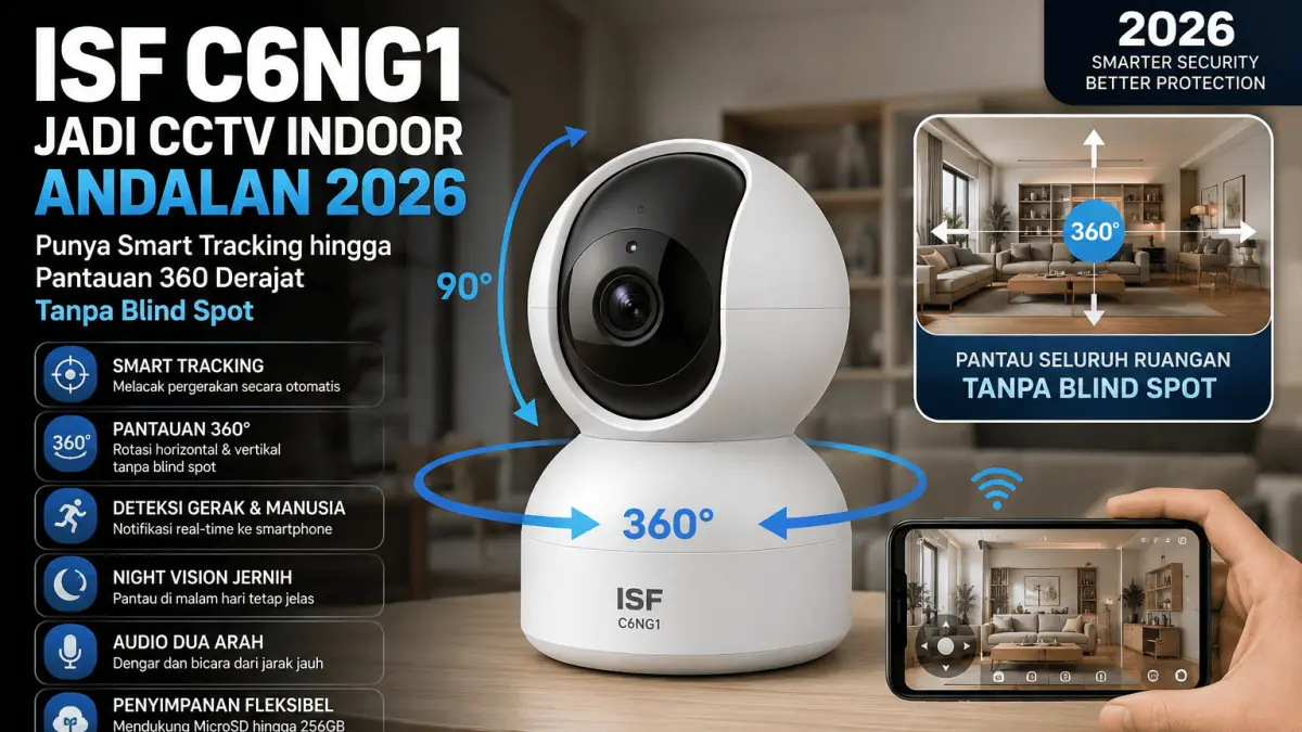 Pantau setiap sudut tanpa celah! ISF C6NG1 hadir dengan Smart Tracking dan rotasi 360° untuk keamanan rumah yang lebih maksimal di tahun 2026.