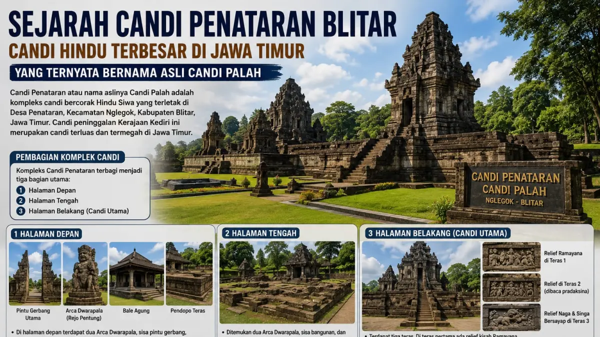 IKON SEJARAH: Kompleks Candi Penataran di Kecamatan Nglegok, Kabupaten Blitar, merupakan candi Hindu terbesar di Jawa Timur yang menyimpan berbagai peninggalan arsitektur dan relief bersejarah sejak masa Kerajaan Kediri hingga Majapahit.