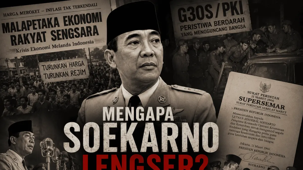 Krisis ekonomi, G30S, dan Supersemar menjadi titik akhir kekuasaan Soekarno.