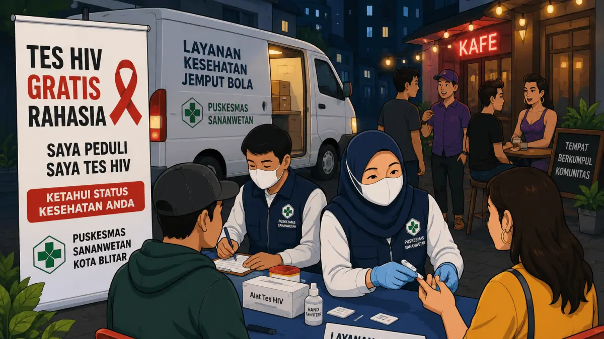 Petugas Puskesmas Sananwetan memberikan layanan tes HIV secara mobile kepada kelompok rentan sebagai upaya meningkatkan deteksi dini dan menekan penyebaran HIV di Kota Blitar.