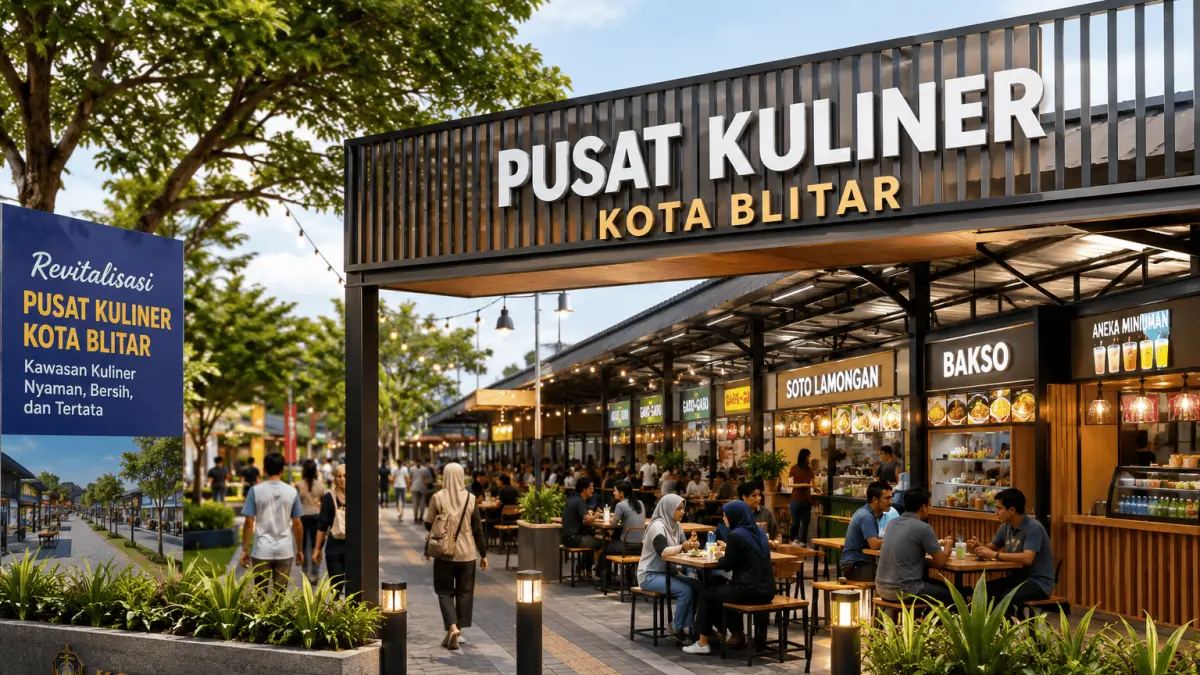 Revitalisasi Pusat Kuliner Kota Blitar segera dimulai. Penataan kawasan diharapkan membuat pusat kuliner lebih nyaman, tertata, dan mampu mendongkrak aktivitas UMKM.