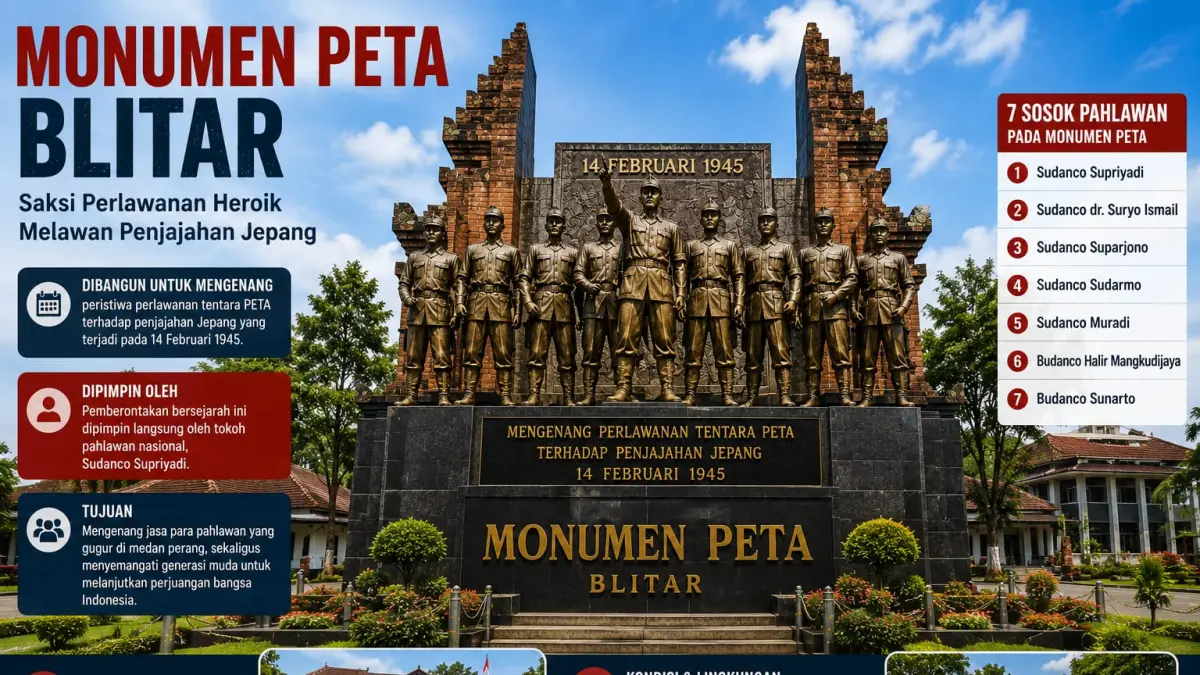 Monumen PETA Blitar menjadi saksi bisu perlawanan heroik para pejuang Indonesia melawan penjajahan Jepang pada 14 Februari 1945. Jejak sejarah yang wajib dikunjungi di Kota Blitar.