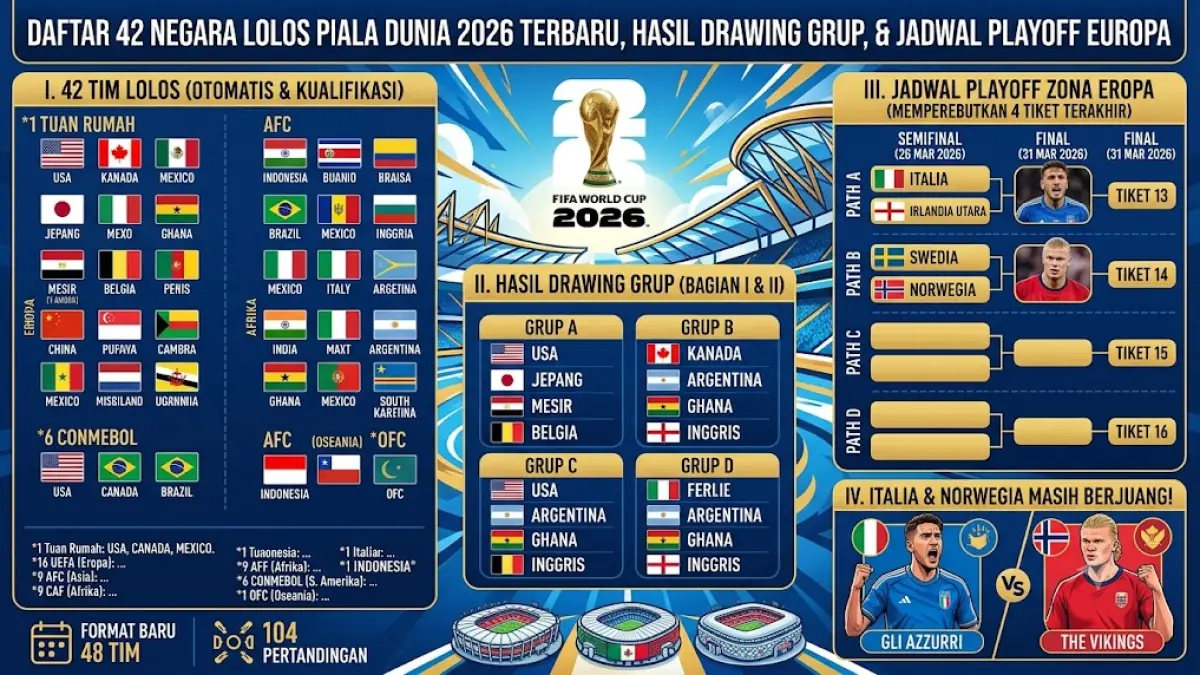 🔥 Daftar 42 Negara Lolos Piala Dunia 2026 Terbaru, Hasil Drawing Grup, hingga Jadwal Playoff Zona Eropa: Italia dan Norwegia Masih Berjuang! 🔥