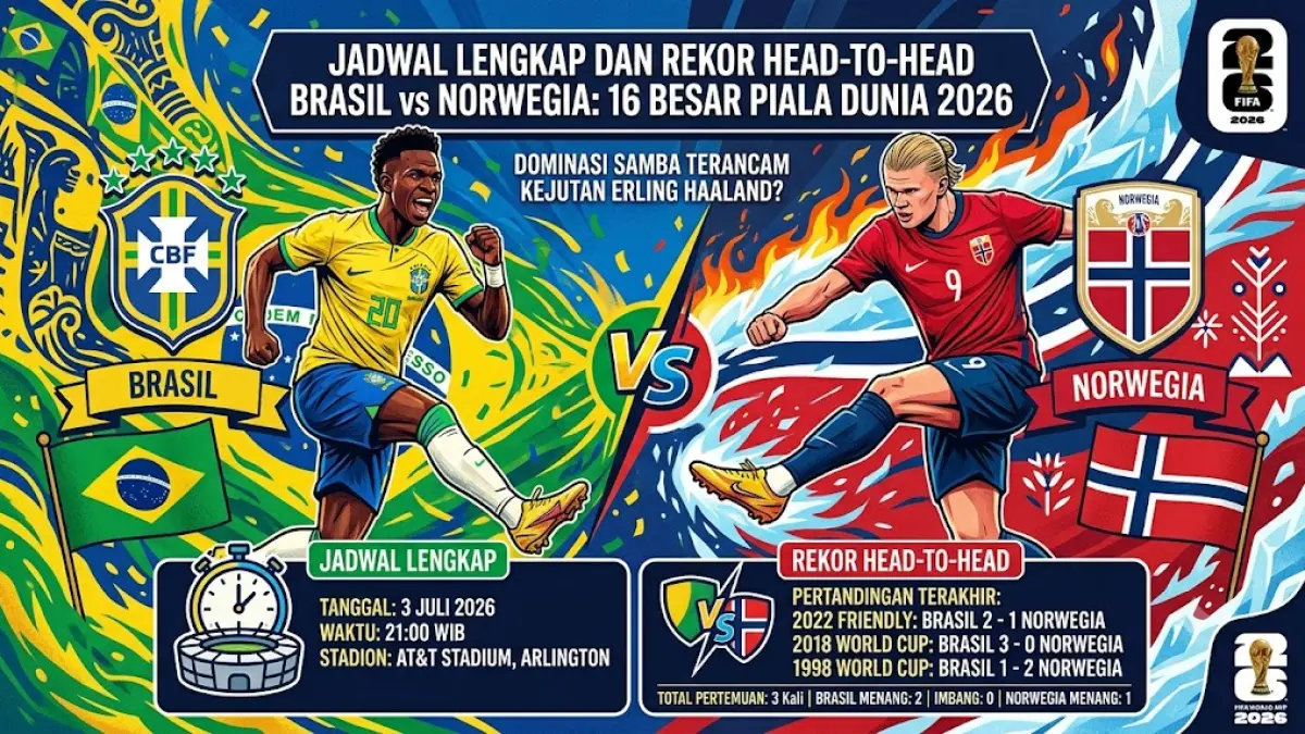 Jadwal Lengkap dan Rekor Head to Head Brasil vs Norwegia di 16 Besar Piala Dunia 2026: Dominasi Samba Terancam Kejutan Erling Haaland?