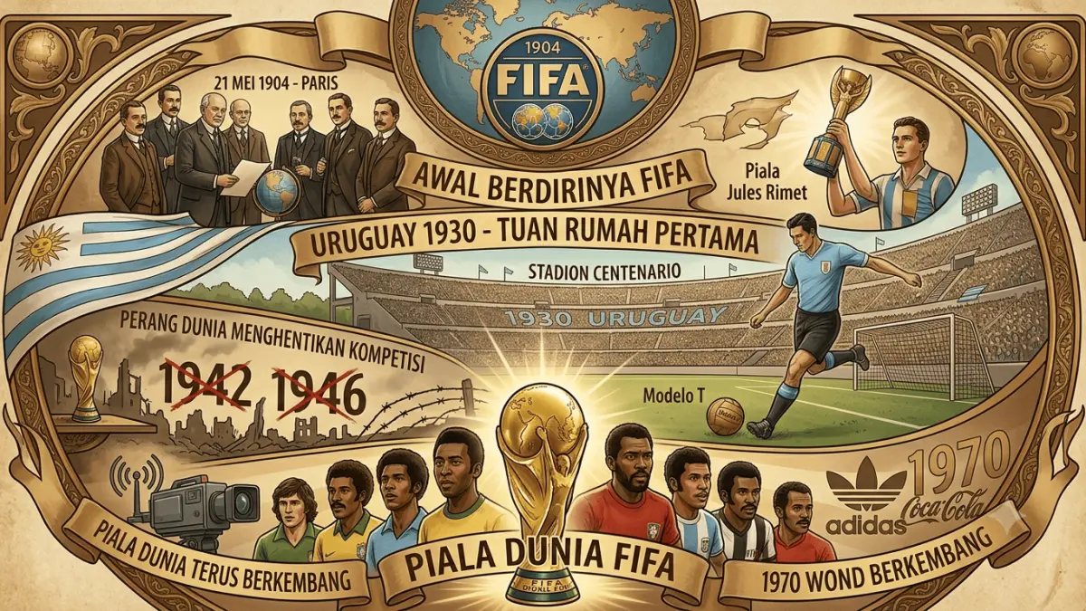 Menolak Lupa Sejarah! Dari sebuah gagasan yang sempat ditolak Inggris pada 1904, kini Piala Dunia menjelma jadi panggung olahraga terbesar di bumi. Simak perjalanan lengkapnya! 
