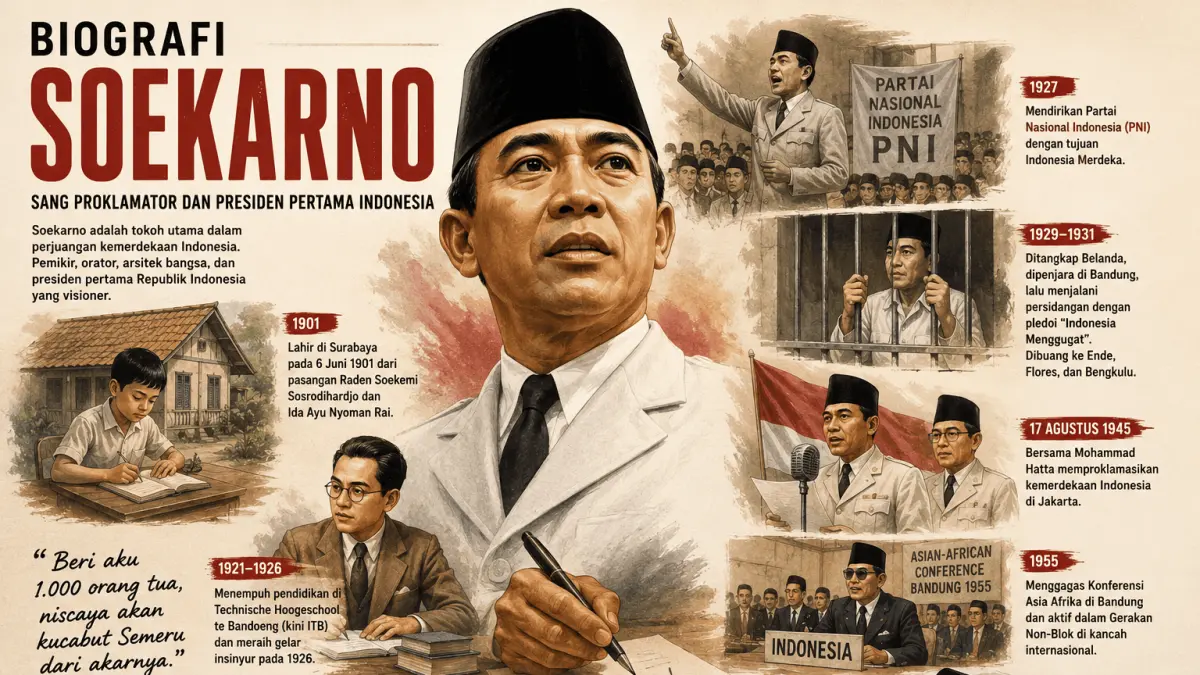 Perjalanan Hidup Soekarno Membuktikan Bahwa Keberanian, Pemikiran, dan Semangat Juang Mampu Mengubah Sejarah Serta Mengantarkan Indonesia Menuju kemerdekaan.