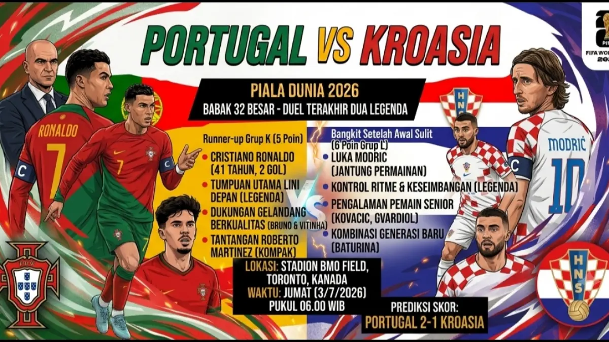 Portugal vs Kroasia siap tersaji di babak 32 besar Piala Dunia 2026