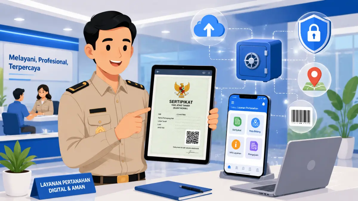 Sertifikat tanah elektronik menghadirkan layanan pertanahan yang lebih aman, modern, dan mudah diakses masyarakat.
