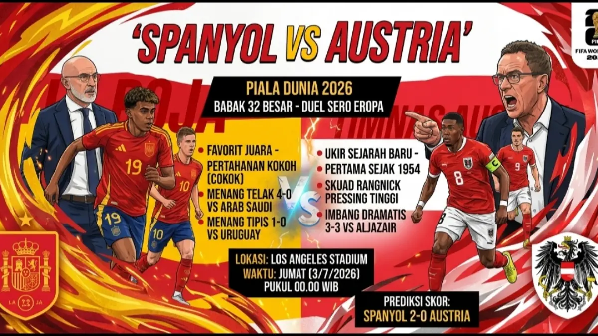 Spanyol vs Austria siap memanaskan babak 32 besar Piala Dunia 2026