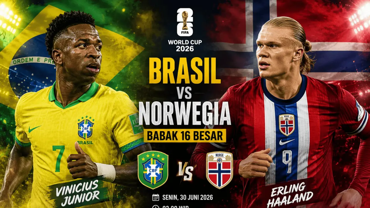 Duel Bintang: Vinicius Junior dan Erling Haaland menjadi sorotan jelang laga Brasil kontra Norwegia pada babak 16 besar Piala Dunia 2026.